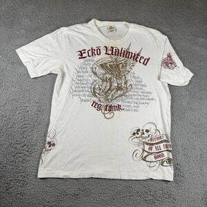Ecko Unltd. Shirt Men's White Large Spell Out Skull AOP Y2K